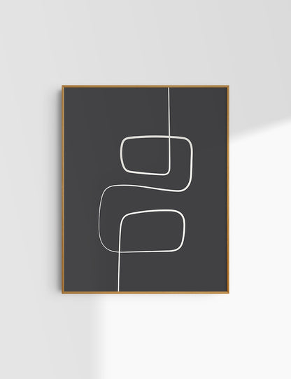 MINIMALIST, ABSTRACT ONE LINE ART. Black and Beige. Printable Wall Art Illustration.