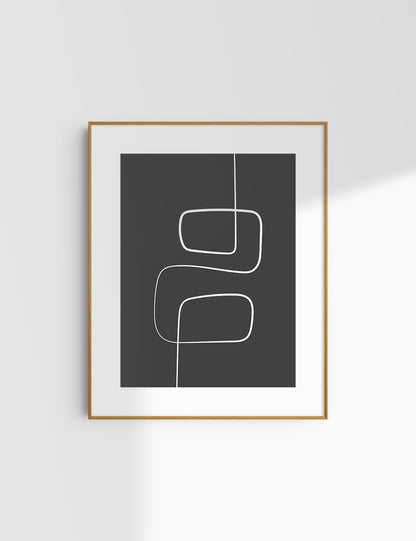 MINIMALIST, ABSTRACT ONE LINE ART. Black and Beige. Printable Wall Art Illustration.