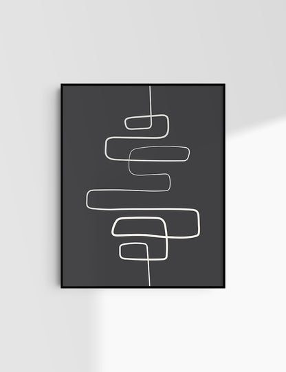 MINIMALIST, ABSTRACT ONE LINE ART. Black and Beige. Printable Wall Art Illustration.