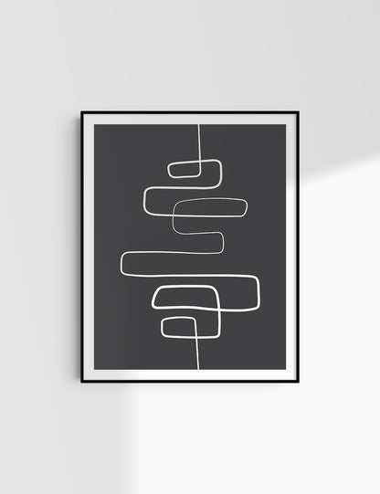 MINIMALIST, ABSTRACT ONE LINE ART. Black and Beige. Printable Wall Art Illustration.