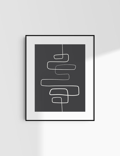 MINIMALIST, ABSTRACT ONE LINE ART. Black and Beige. Printable Wall Art Illustration.