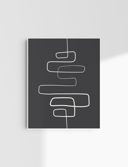 MINIMALIST, ABSTRACT ONE LINE ART. Black and Beige. Printable Wall Art Illustration.