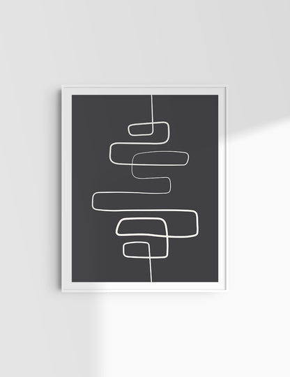 MINIMALIST, ABSTRACT ONE LINE ART. Black and Beige. Printable Wall Art Illustration.