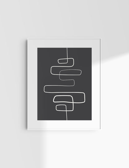 MINIMALIST, ABSTRACT ONE LINE ART. Black and Beige. Printable Wall Art Illustration.