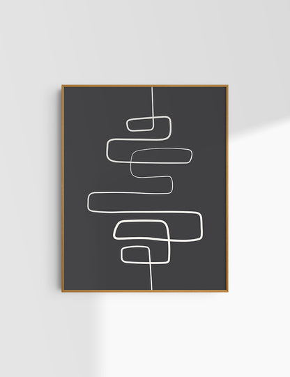 MINIMALIST, ABSTRACT ONE LINE ART. Black and Beige. Printable Wall Art Illustration.