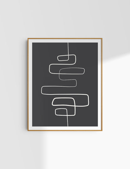 MINIMALIST, ABSTRACT ONE LINE ART. Black and Beige. Printable Wall Art Illustration.