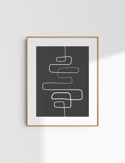 MINIMALIST, ABSTRACT ONE LINE ART. Black and Beige. Printable Wall Art Illustration.