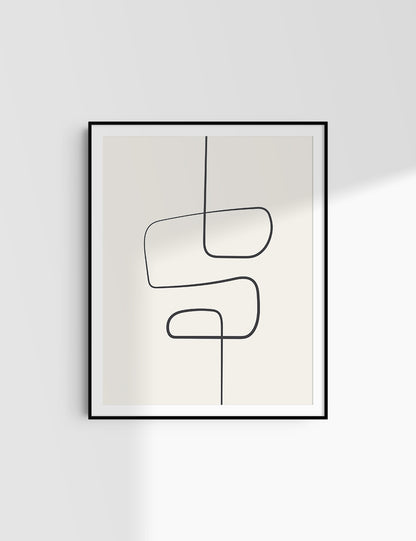 MINIMALIST, ABSTRACT ONE LINE ART. Beige and Black. Printable Wall Art Illustration.