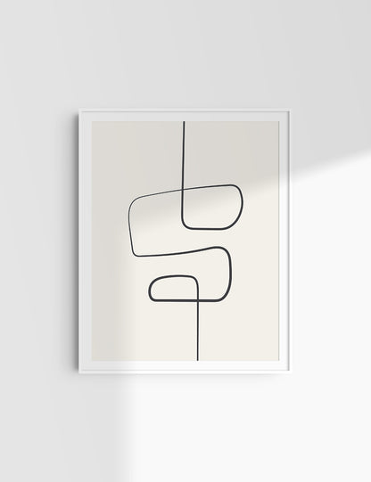 MINIMALIST, ABSTRACT ONE LINE ART. Beige and Black. Printable Wall Art Illustration.