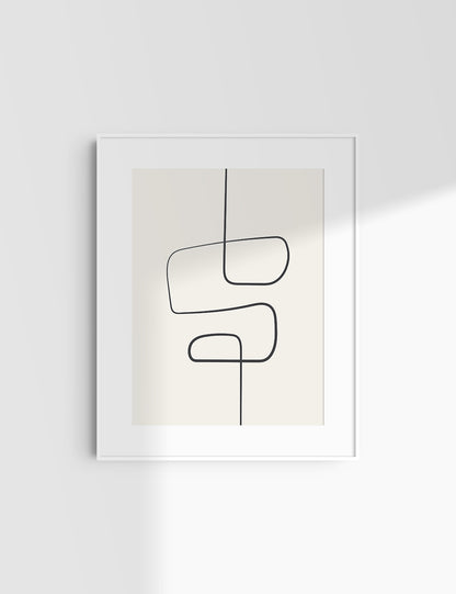 MINIMALIST, ABSTRACT ONE LINE ART. Beige and Black. Printable Wall Art Illustration.