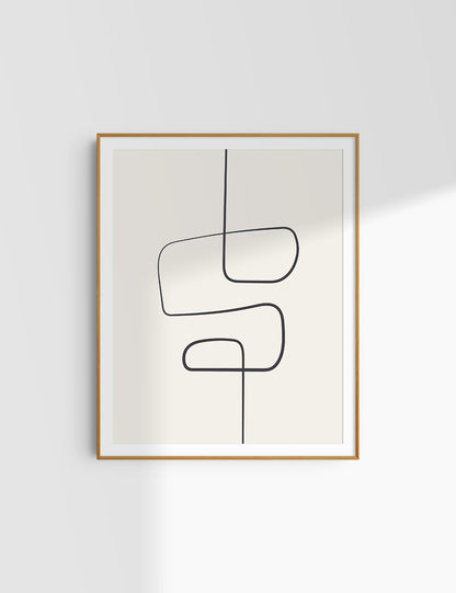 MINIMALIST, ABSTRACT ONE LINE ART. Beige and Black. Printable Wall Art Illustration.