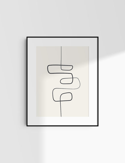 MINIMALIST, ABSTRACT ONE LINE ART. Beige and Black. Printable Wall Art Illustration.