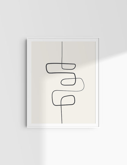 MINIMALIST, ABSTRACT ONE LINE ART. Beige and Black. Printable Wall Art Illustration.