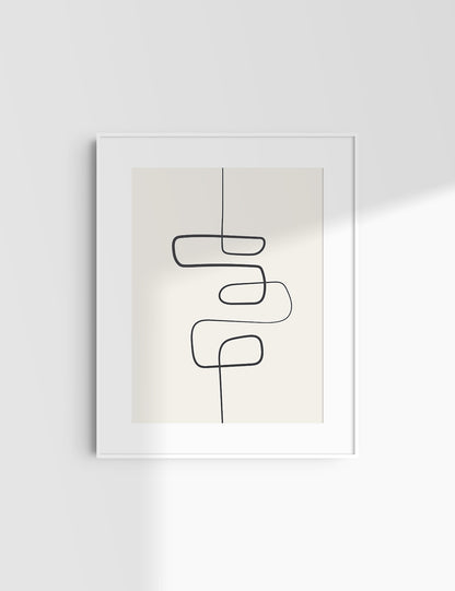 MINIMALIST, ABSTRACT ONE LINE ART. Beige and Black. Printable Wall Art Illustration.