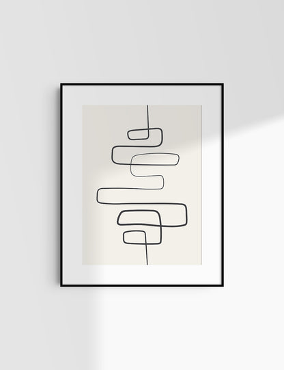 MINIMALIST, ABSTRACT ONE LINE ART. Beige and Black. Printable Wall Art Illustration.