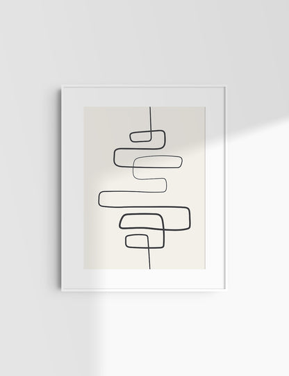 MINIMALIST, ABSTRACT ONE LINE ART. Beige and Black. Printable Wall Art Illustration.