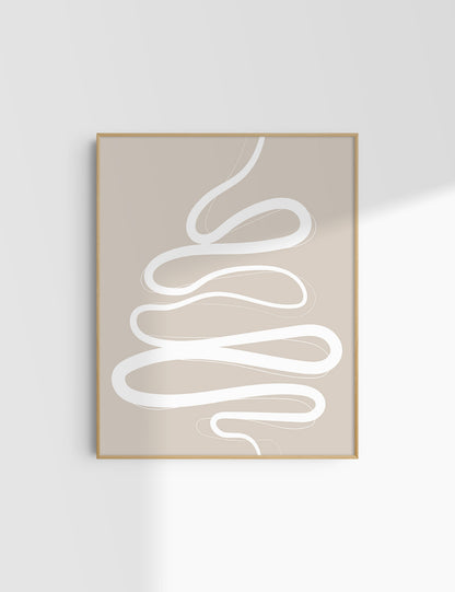 MINIMALIST, ABSTRACT LINE ART. Beige and White. Printable Wall Art Illustration.