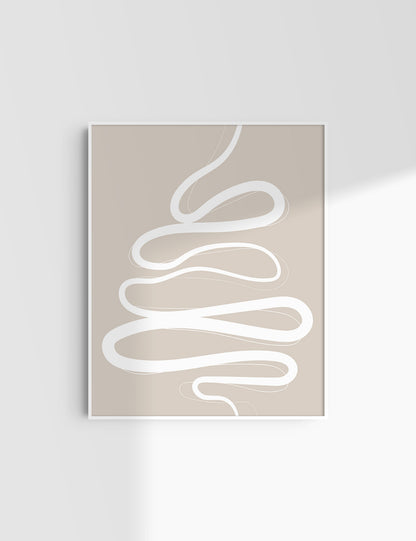 MINIMALIST, ABSTRACT LINE ART. Beige and White. Printable Wall Art Illustration.