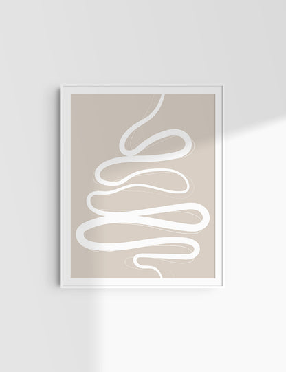 MINIMALIST, ABSTRACT LINE ART. Beige and White. Printable Wall Art Illustration.