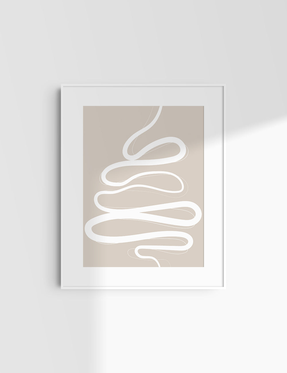 MINIMALIST, ABSTRACT LINE ART. Beige and White. Printable Wall Art Illustration.