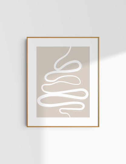 MINIMALIST, ABSTRACT LINE ART. Beige and White. Printable Wall Art Illustration.