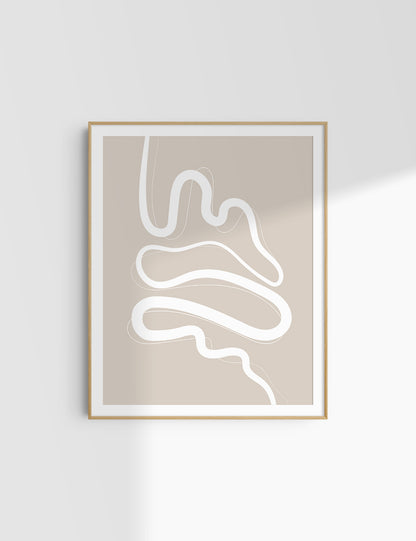 MINIMALIST, ABSTRACT LINE ART. Beige and White. Printable Wall Art Illustration.