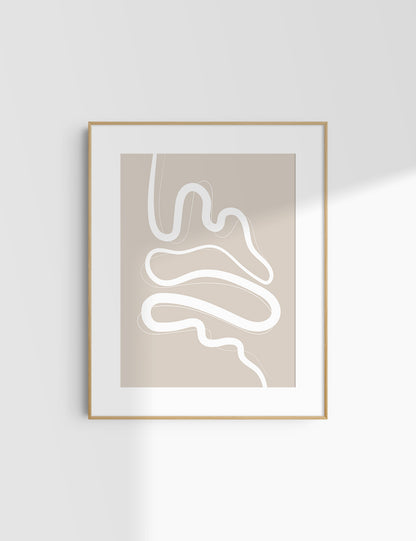 MINIMALIST, ABSTRACT LINE ART. Beige and White. Printable Wall Art Illustration.