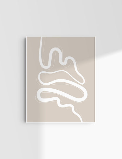 MINIMALIST, ABSTRACT LINE ART. Beige and White. Printable Wall Art Illustration.