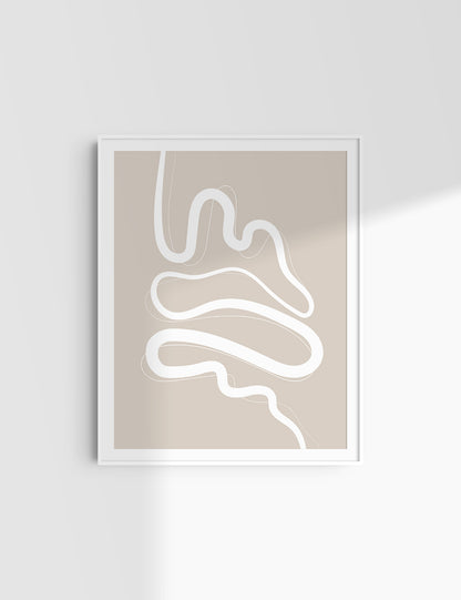 MINIMALIST, ABSTRACT LINE ART. Beige and White. Printable Wall Art Illustration.