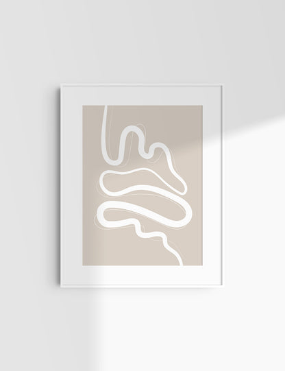 MINIMALIST, ABSTRACT LINE ART. Beige and White. Printable Wall Art Illustration.