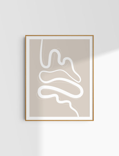 MINIMALIST, ABSTRACT LINE ART. Beige and White. Printable Wall Art Illustration.