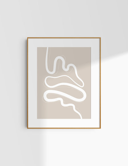 MINIMALIST, ABSTRACT LINE ART. Beige and White. Printable Wall Art Illustration.