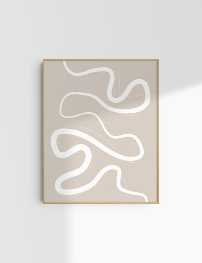MINIMALIST, ABSTRACT LINE ART. Beige and White. Printable Wall Art Illustration.