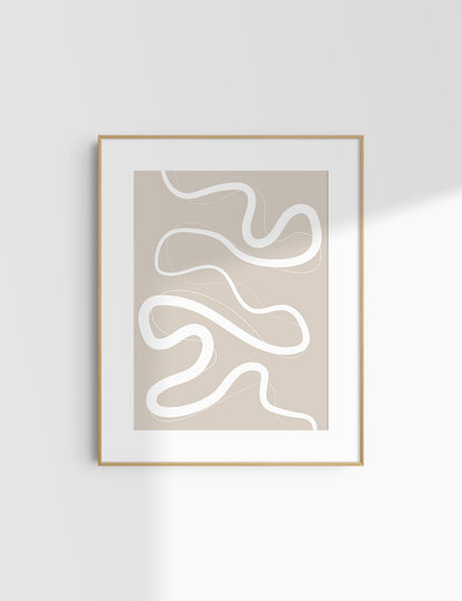 MINIMALIST, ABSTRACT LINE ART. Beige and White. Printable Wall Art Illustration.