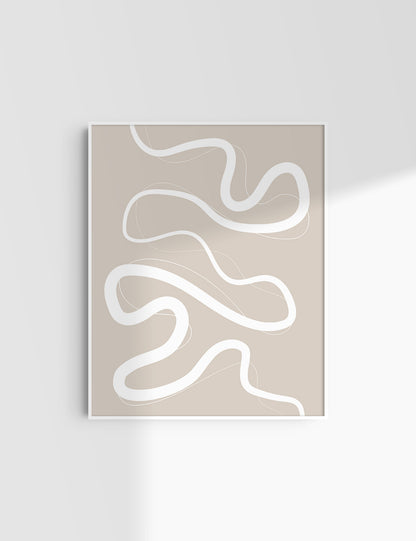 MINIMALIST, ABSTRACT LINE ART. Beige and White. Printable Wall Art Illustration.