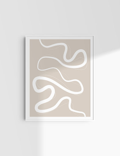 MINIMALIST, ABSTRACT LINE ART. Beige and White. Printable Wall Art Illustration.