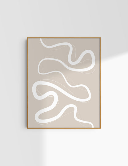 MINIMALIST, ABSTRACT LINE ART. Beige and White. Printable Wall Art Illustration.
