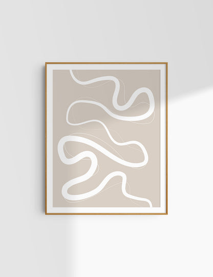 MINIMALIST, ABSTRACT LINE ART. Beige and White. Printable Wall Art Illustration.