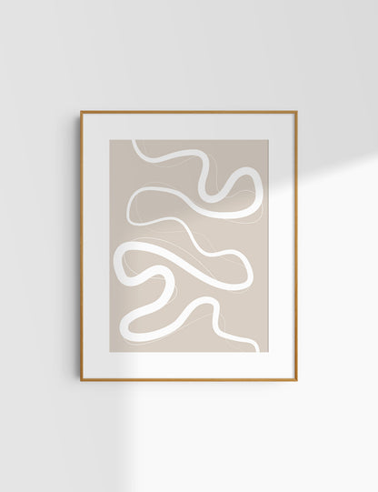 MINIMALIST, ABSTRACT LINE ART. Beige and White. Printable Wall Art Illustration.