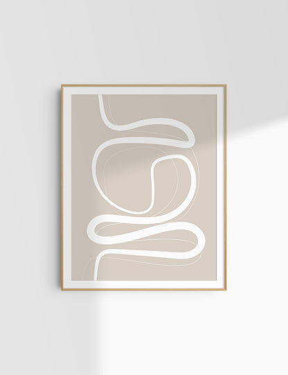 MINIMALIST, ABSTRACT LINE ART. Beige and White. Printable Wall Art Illustration.