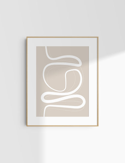 MINIMALIST, ABSTRACT LINE ART. Beige and White. Printable Wall Art Illustration.