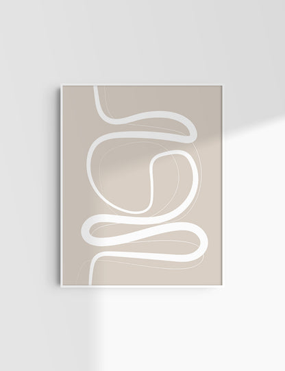 MINIMALIST, ABSTRACT LINE ART. Beige and White. Printable Wall Art Illustration.