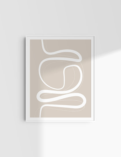MINIMALIST, ABSTRACT LINE ART. Beige and White. Printable Wall Art Illustration.