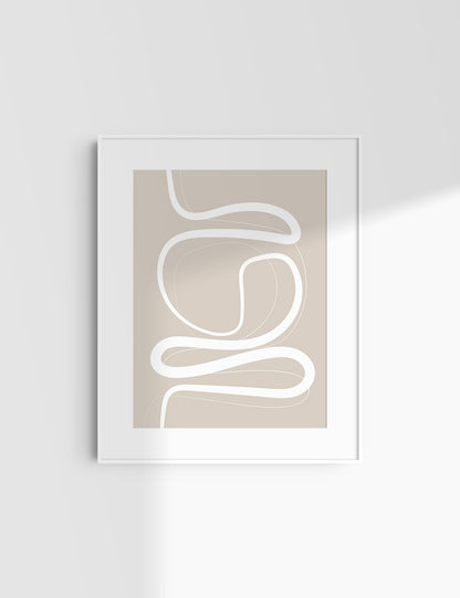 MINIMALIST, ABSTRACT LINE ART. Beige and White. Printable Wall Art Illustration.
