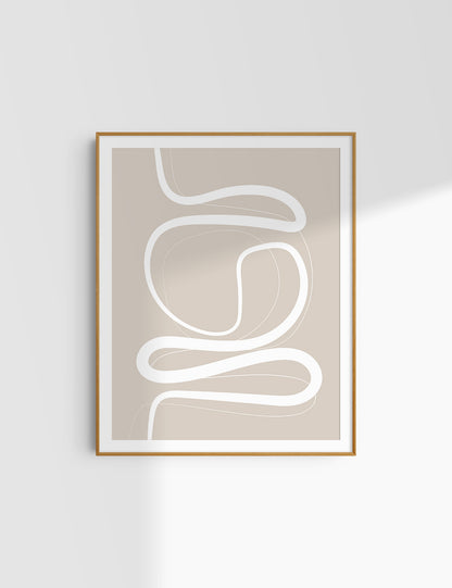 MINIMALIST, ABSTRACT LINE ART. Beige and White. Printable Wall Art Illustration.