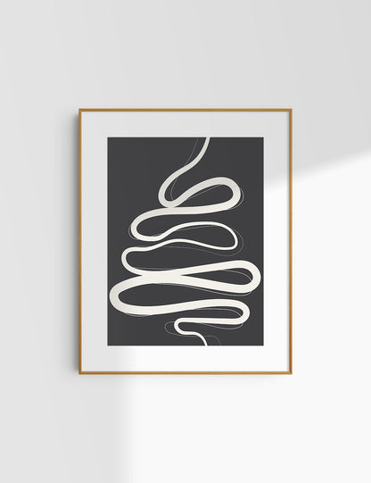MINIMALIST, ABSTRACT LINE ART. Black and Beige. Printable Wall Art Illustration.