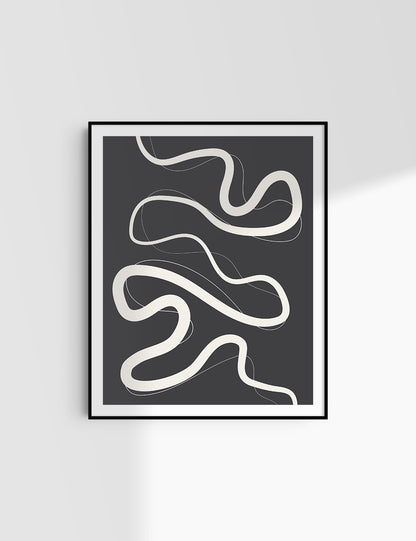 MINIMALIST, ABSTRACT LINE ART. Black and Beige. Printable Wall Art Illustration.