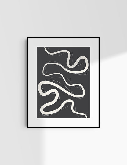 MINIMALIST, ABSTRACT LINE ART. Black and Beige. Printable Wall Art Illustration.