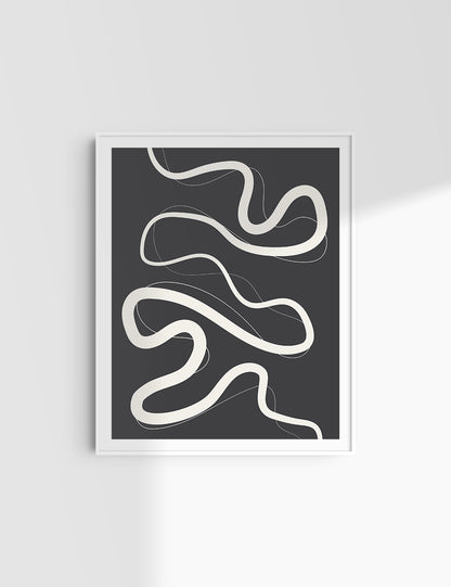 MINIMALIST, ABSTRACT LINE ART. Black and Beige. Printable Wall Art Illustration.