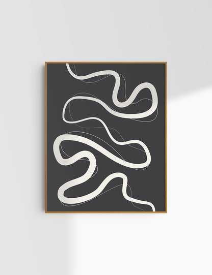 MINIMALIST, ABSTRACT LINE ART. Black and Beige. Printable Wall Art Illustration.